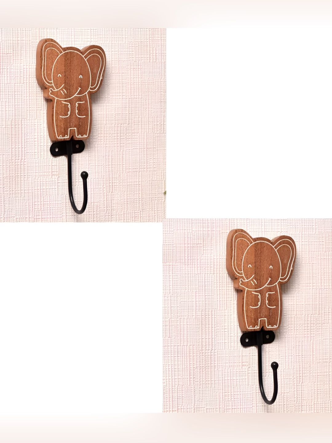 IndianShelf Brown & Black 2 Pcs Wood Elephant Wall Hooks