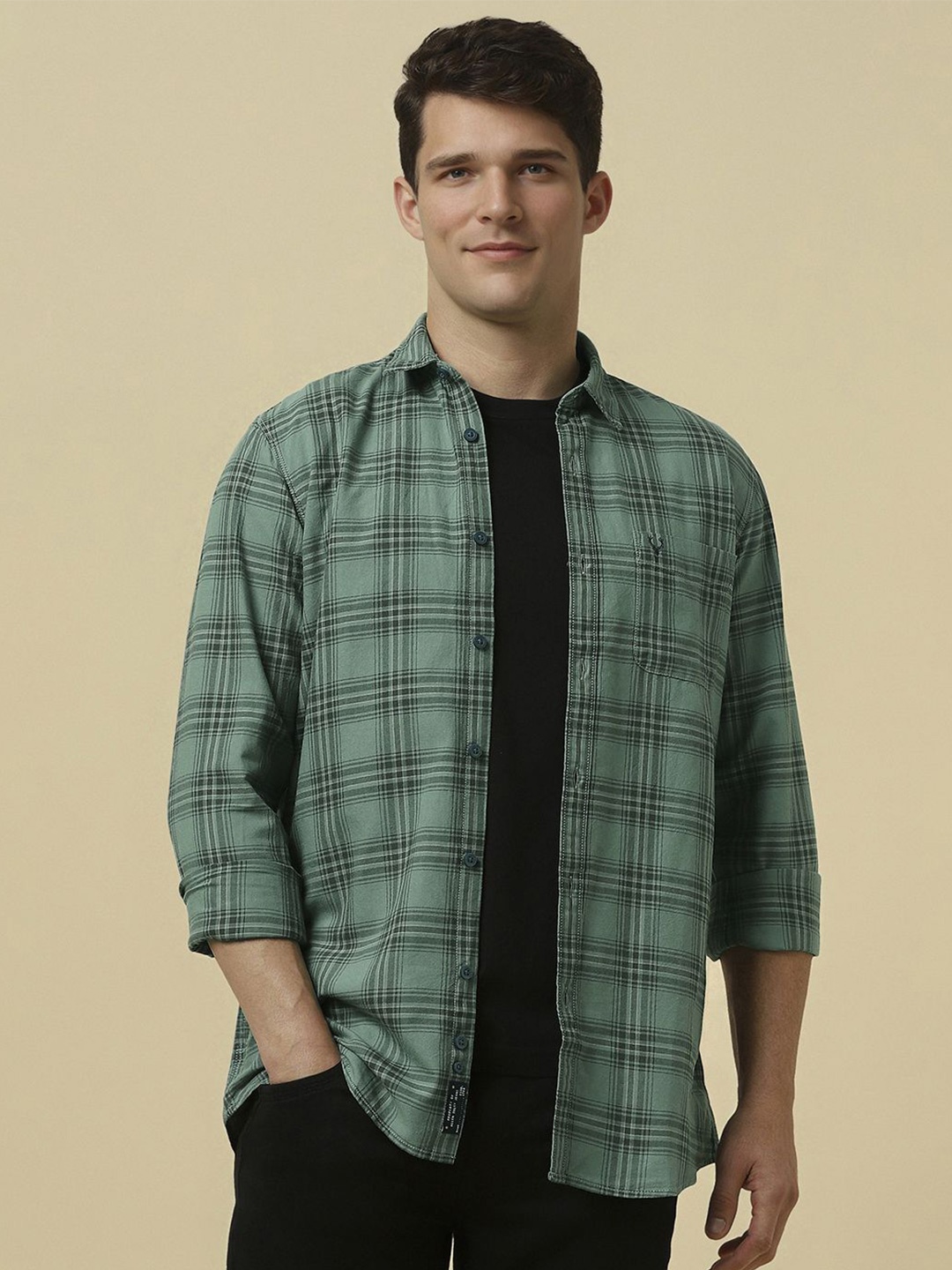 

Allen Solly Men Custom Spread Collar Tartan Checked Cotton Casual Shirt, Green