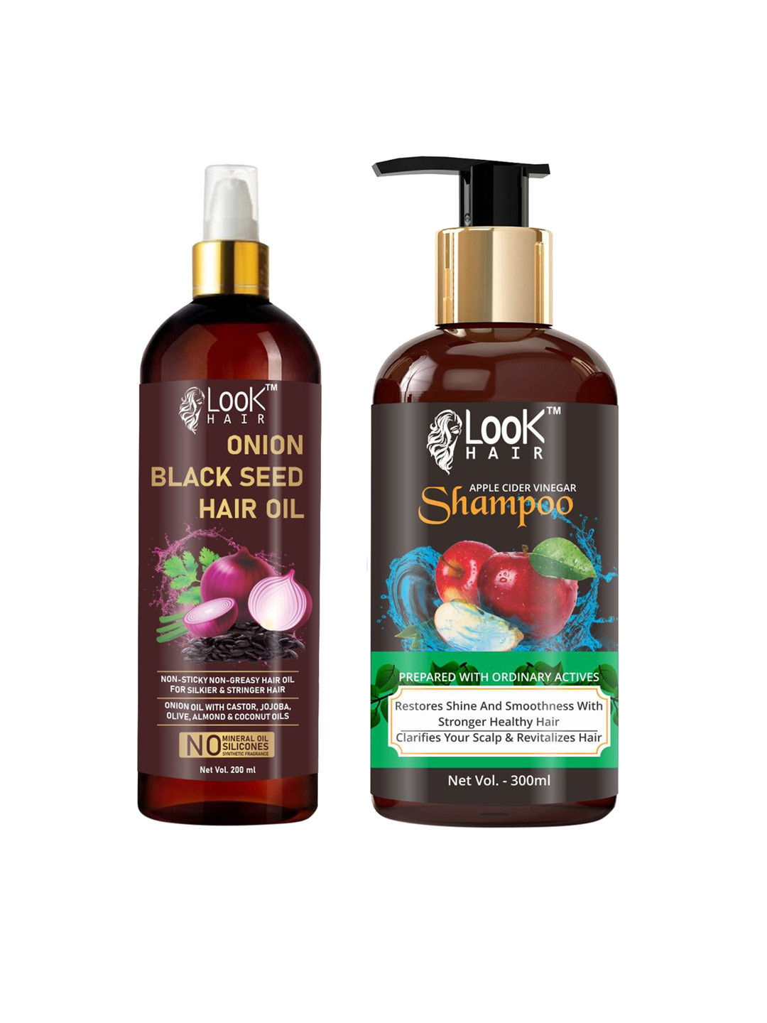 

LOOK HAIR Set Of 2 Apple Cider Vinegar Shampoo - 300 ml & Onion Hair Oil - 200 ml, Red