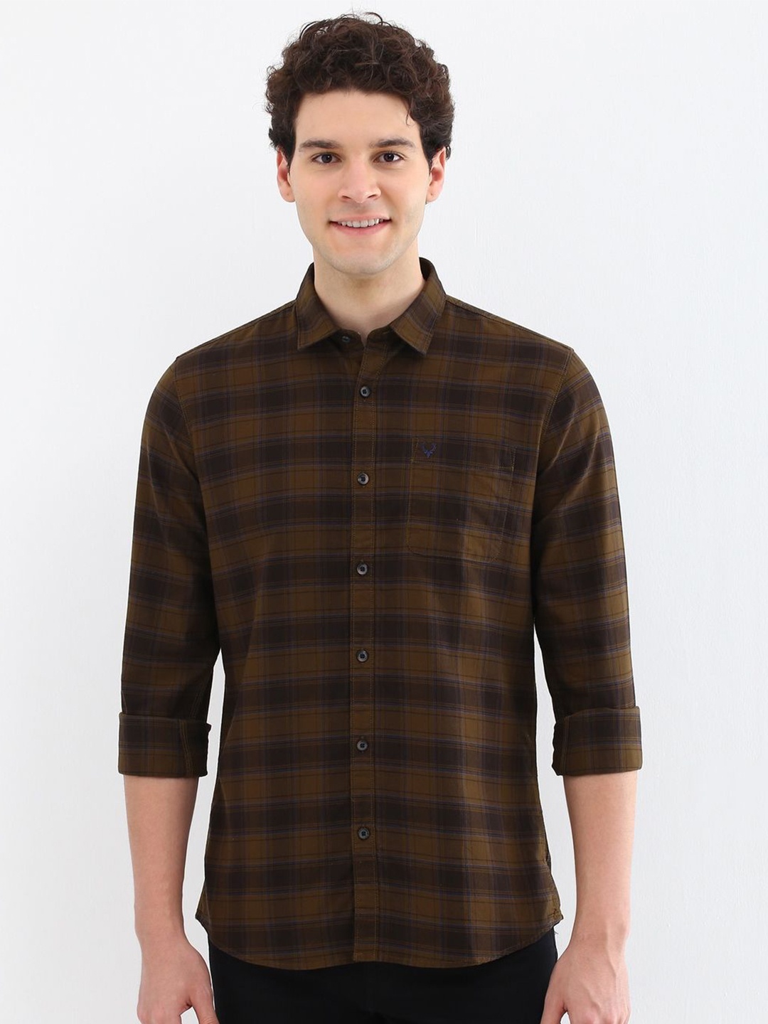 

Allen Solly Men Custom Spread Collar Tartan Checked Cotton Casual Shirt, Brown