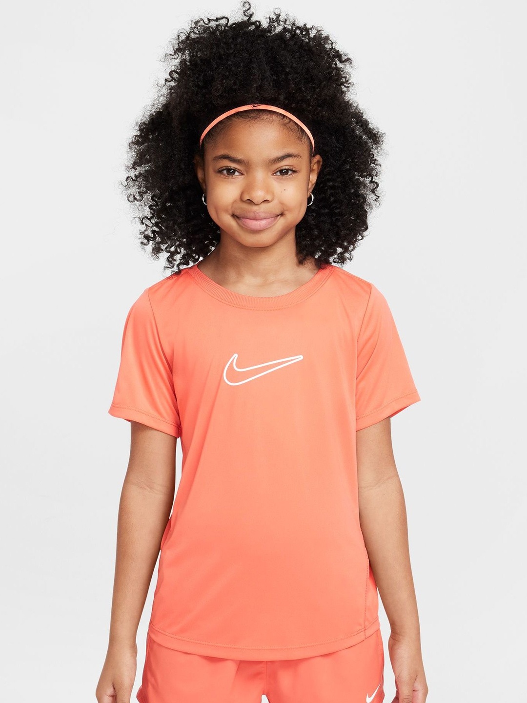 

Nike One Fitted Older Kids' (Girls') Dri-FIT Short-Sleeve Top, Peach