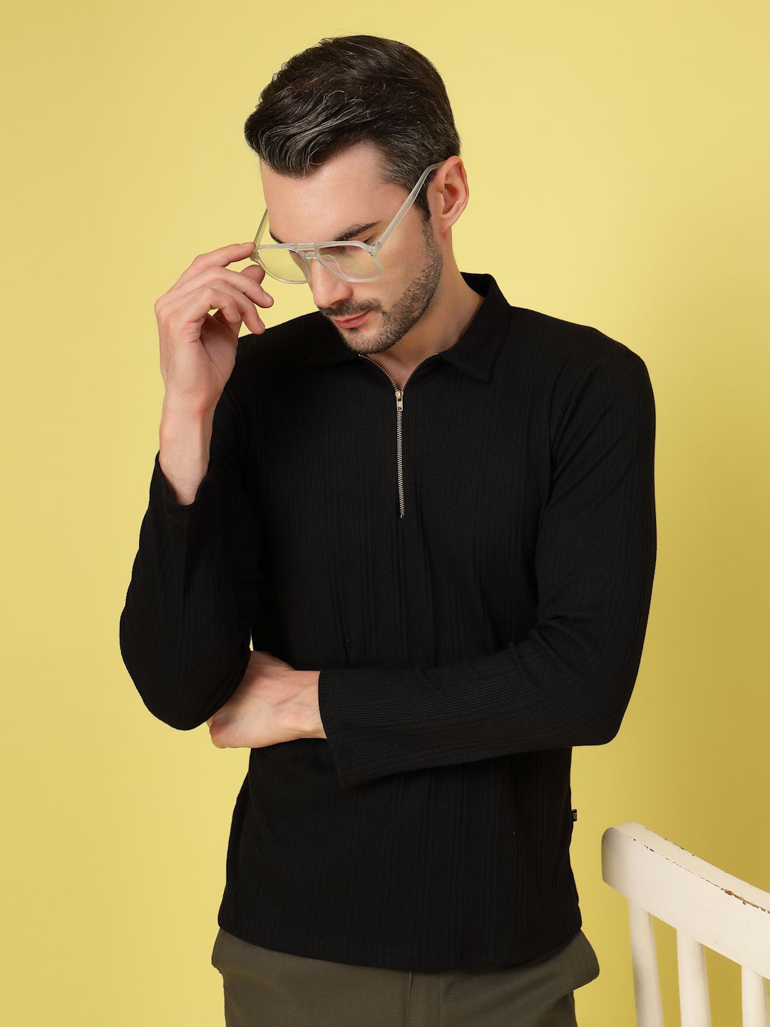 

Rigo Men Self Design Polo Collar Cotton T-shirt, Black