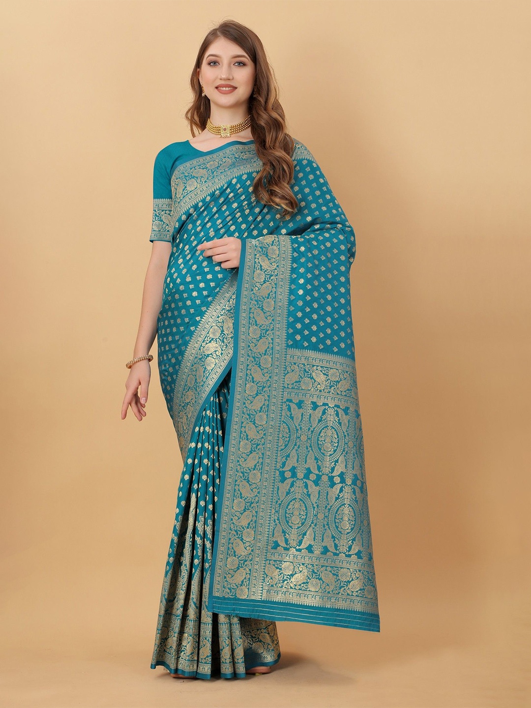 VARNI FABRICS Ethnic Motifs Woven Design Pure Silk Saree, Blue