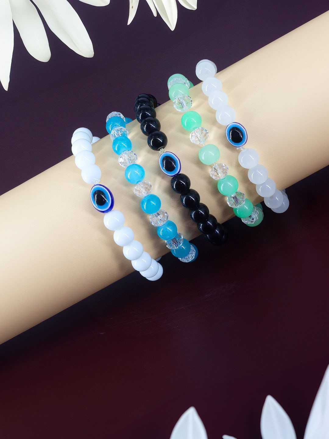 

PRIVIU Set Of 5 Evil Eye Beaded Elasticated Bracelet, Blue