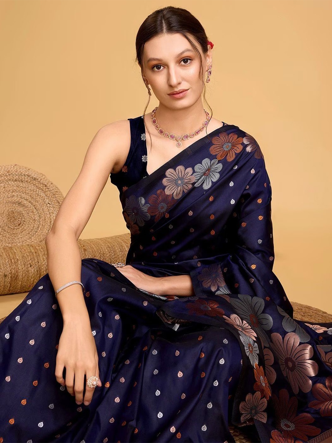 

KALINI Floral Zari Banarasi Saree, Blue