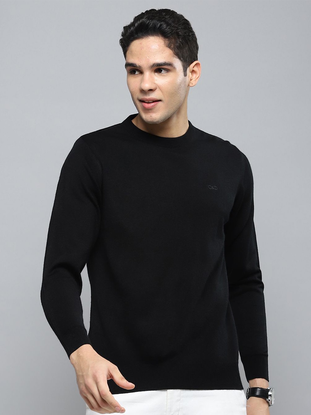 

Cloak & Decker Men Round Neck Woollen Pullover Sweater, Black