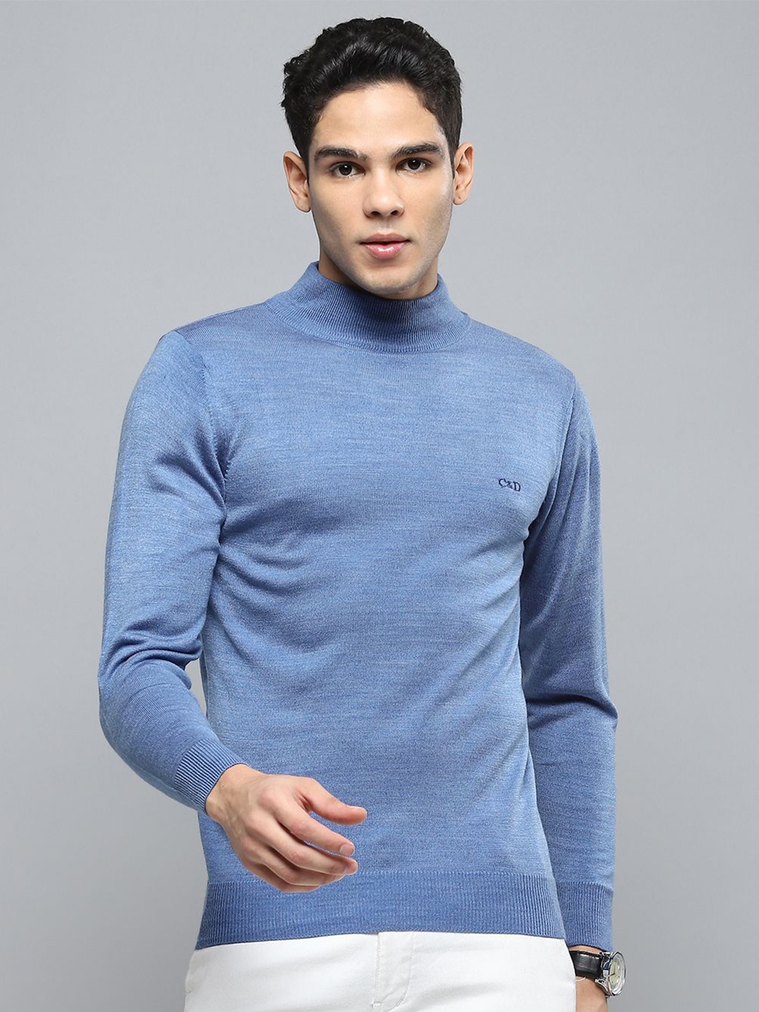 

Cloak & Decker Men High Neck Woollen Pullover Sweater, Blue