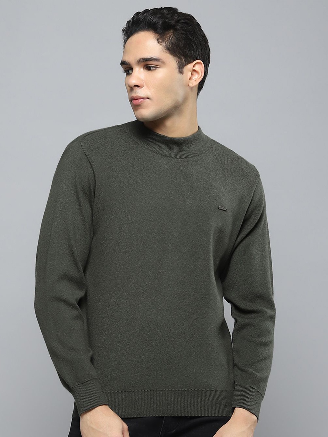 Cloak & Decker Men Woollen Pullover, Olive
