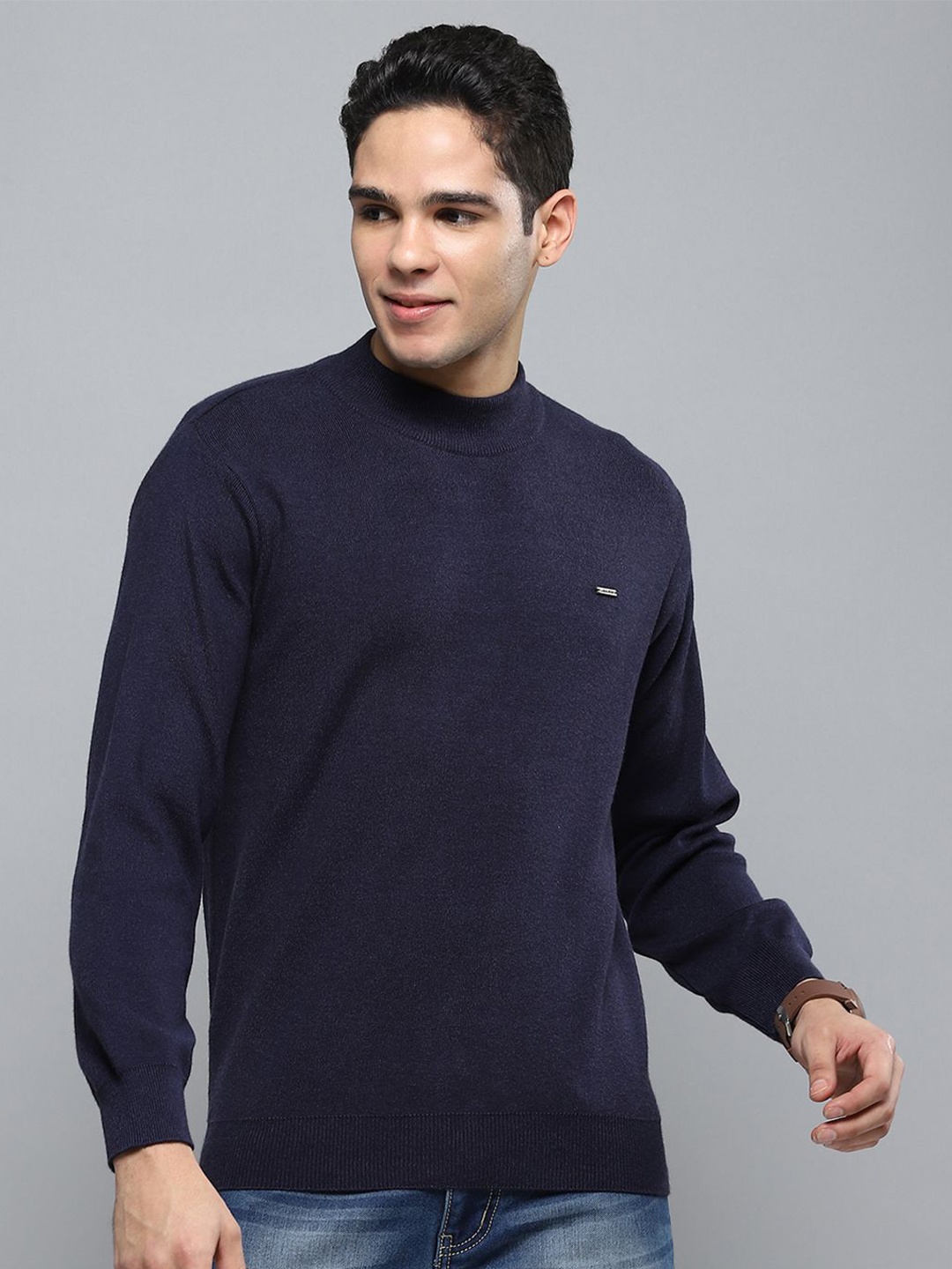 

Cloak & Decker Men Round Neck Woollen Pullover, Navy blue