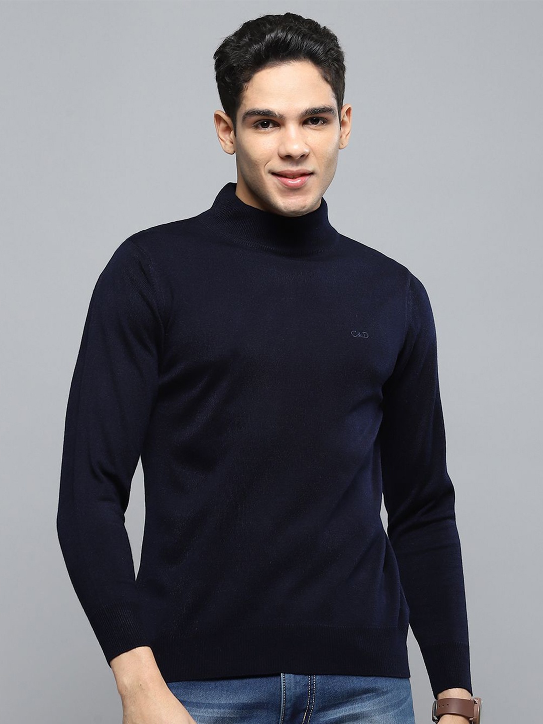 

Cloak & Decker Men Ribbed Woollen Pullover, Navy blue