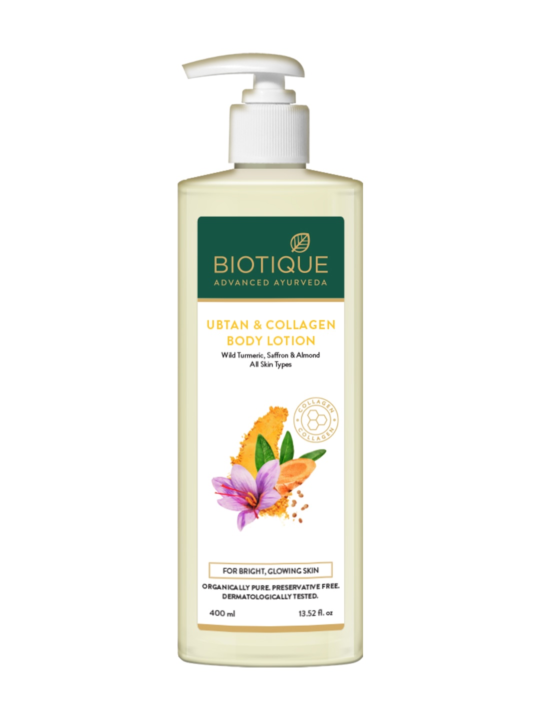 

Biotique Ubtan & Collagen Body Lotion With Saffron & Almond - 400ml, White