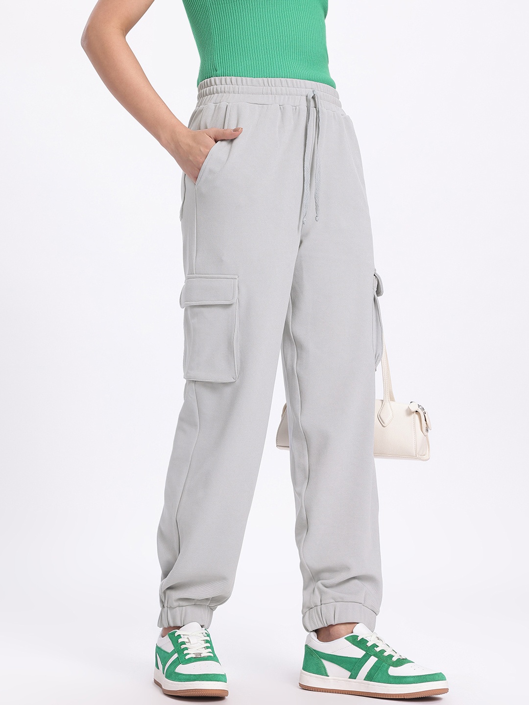 

glitchez Women Street Style Edge Mid-Rise Relaxed Fit Cargo-Style Joggers, Grey