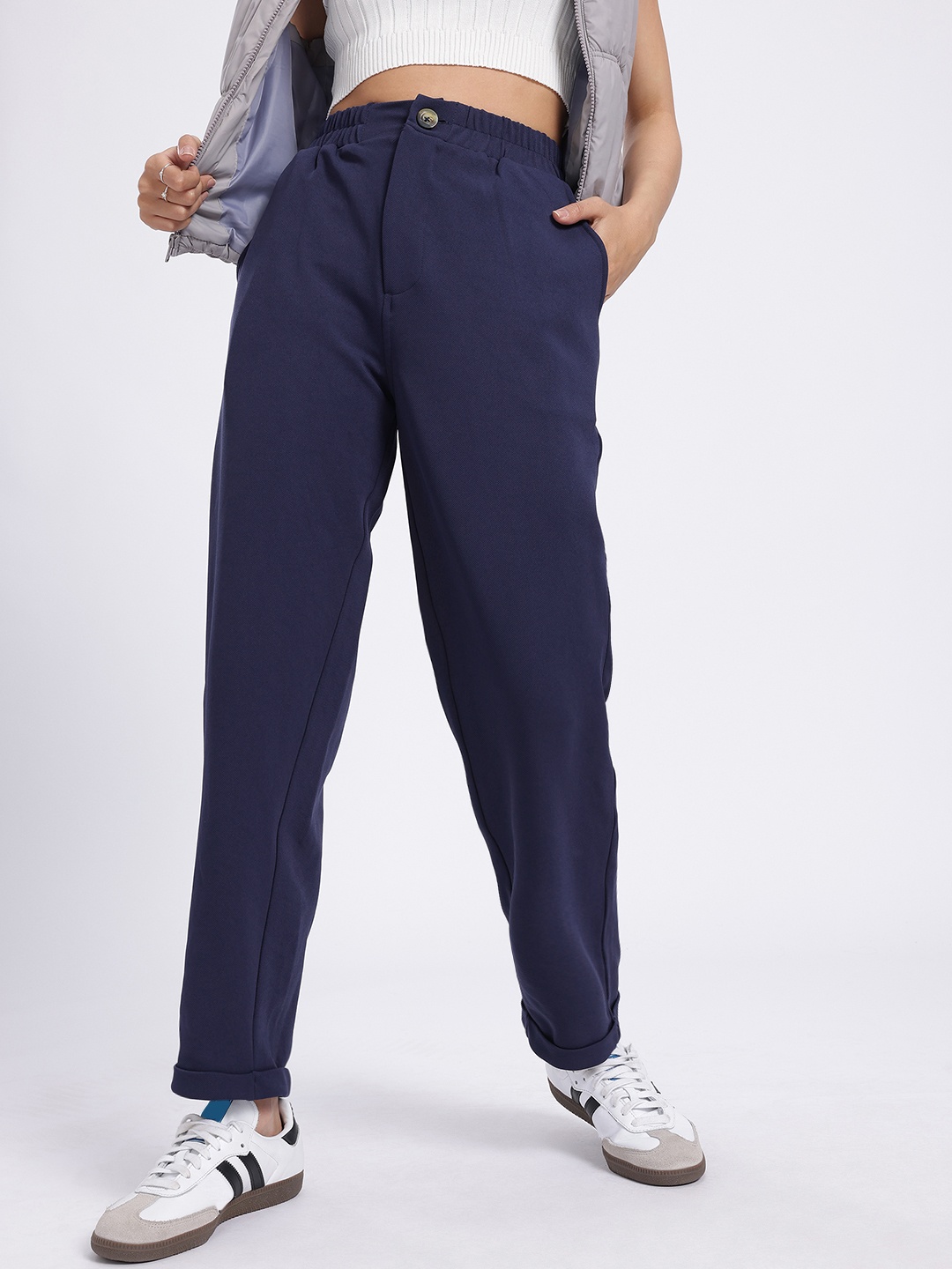 

glitchez Women Loose & Lively Relaxed fit Trousers, Navy blue