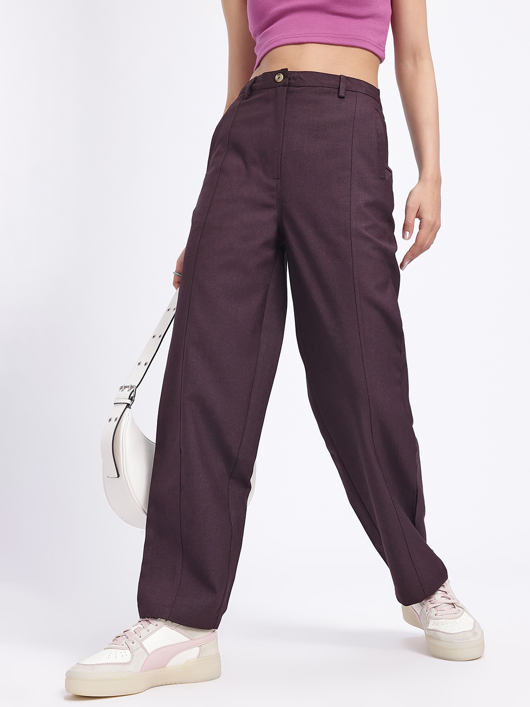 

glitchez Women Comfy Grunge Mid-Rise Relaxed Fit Trousers, Brown