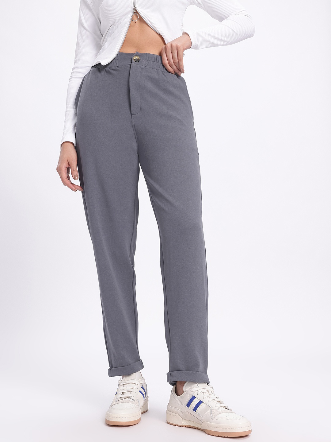 

glitchez Women Ultimate Trendsetting Mid-Rise Relaxed Fit Trousers, Grey