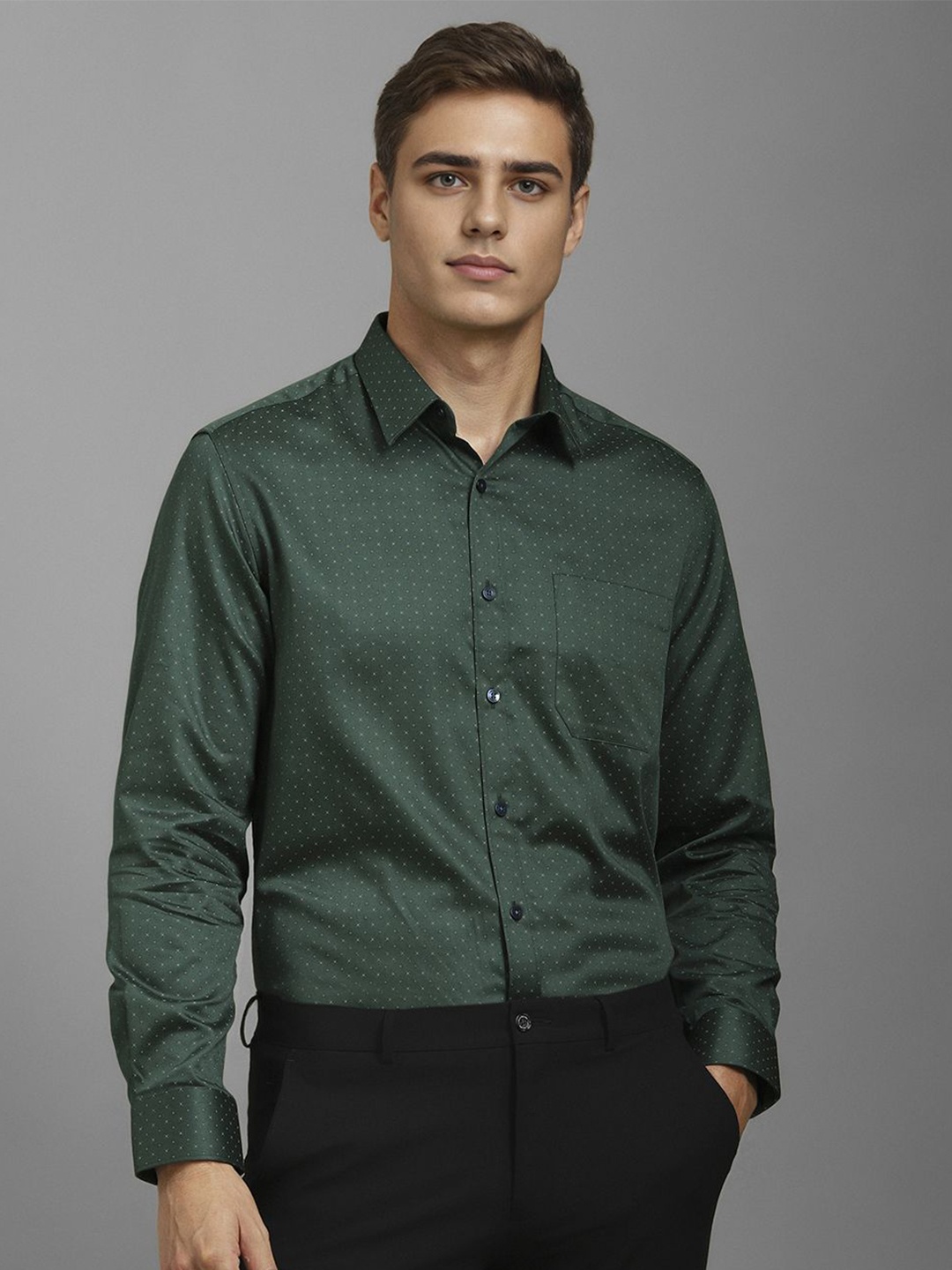 

Louis Philippe Men Classic Spread Collar Abstract Printed Cotton Formal Shirt, Green