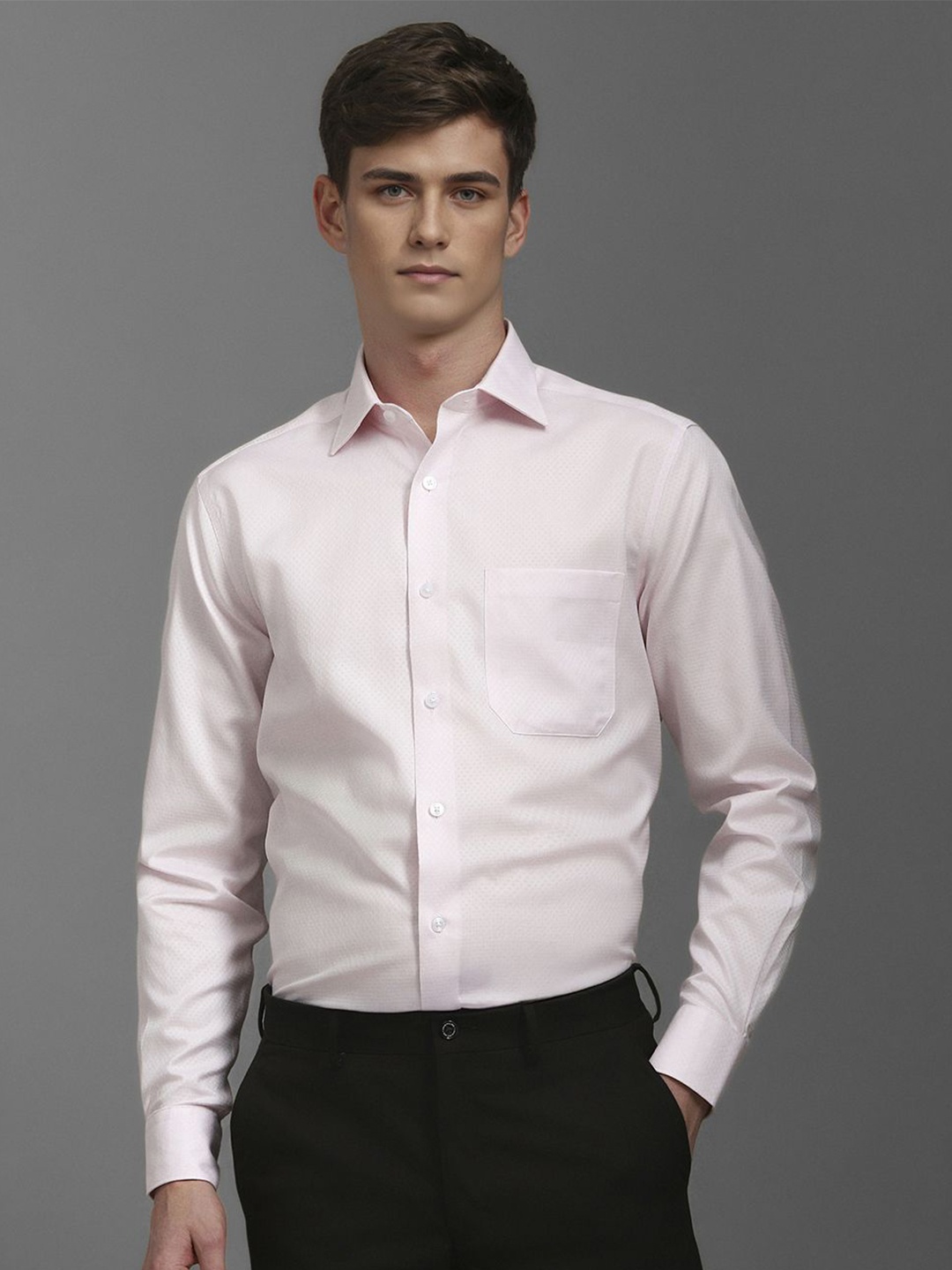 

Louis Philippe Men Classic Spread Collar Solid Cotton Formal Shirt, Pink