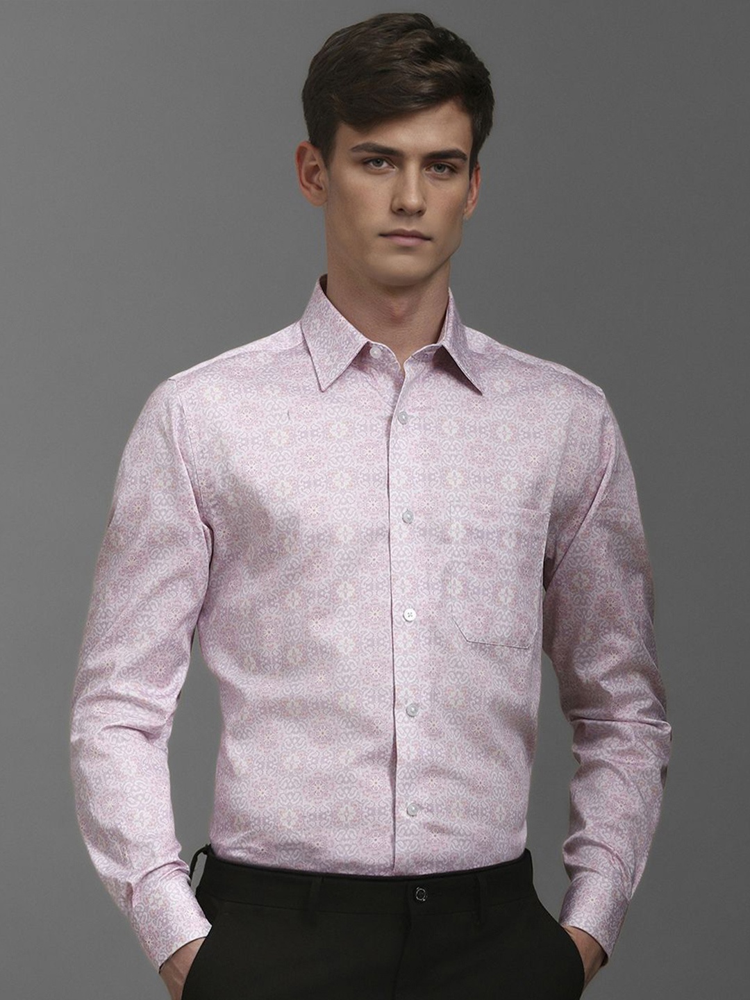 

Louis Philippe Men Classic Spread Collar Solid Cotton Formal Shirt, Pink