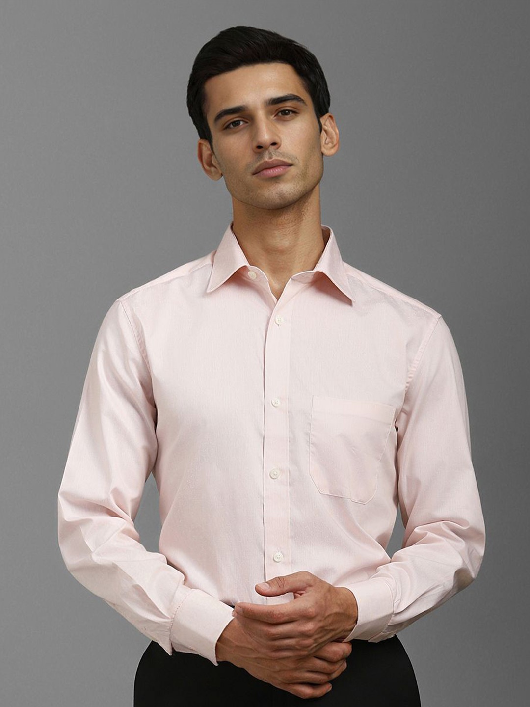 

Louis Philippe Men Classic Spread Collar Solid Cotton Formal Shirt, Pink