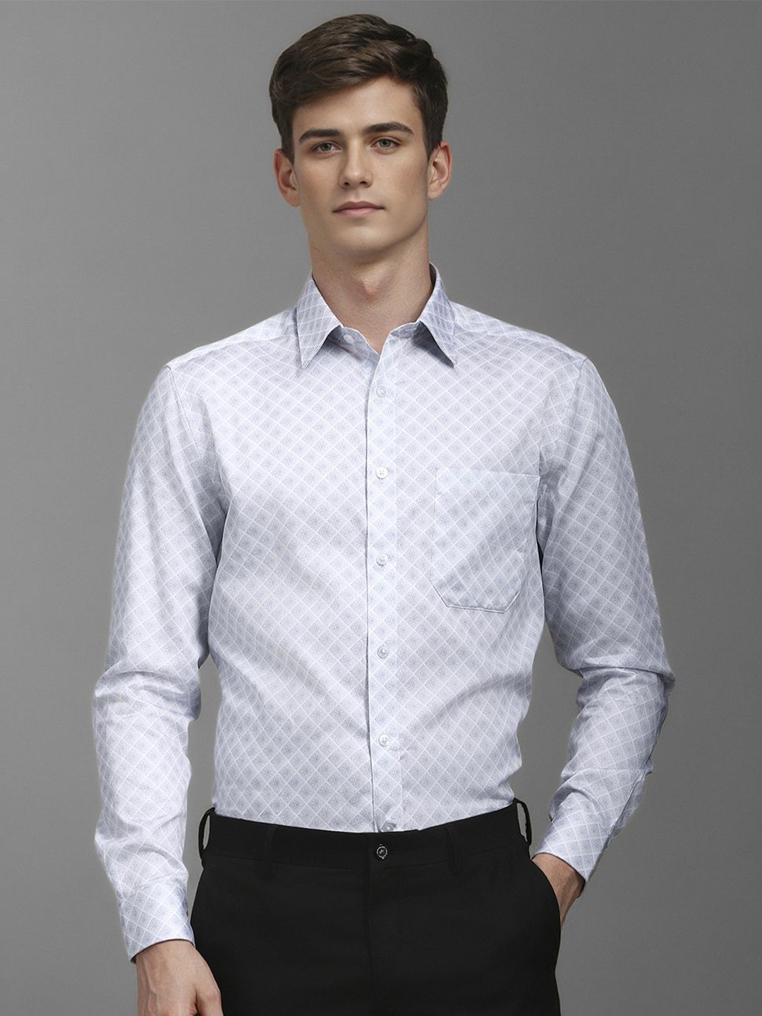

Louis Philippe Men Classic Spread Collar Floral Printed Cotton Formal Shirt, Blue
