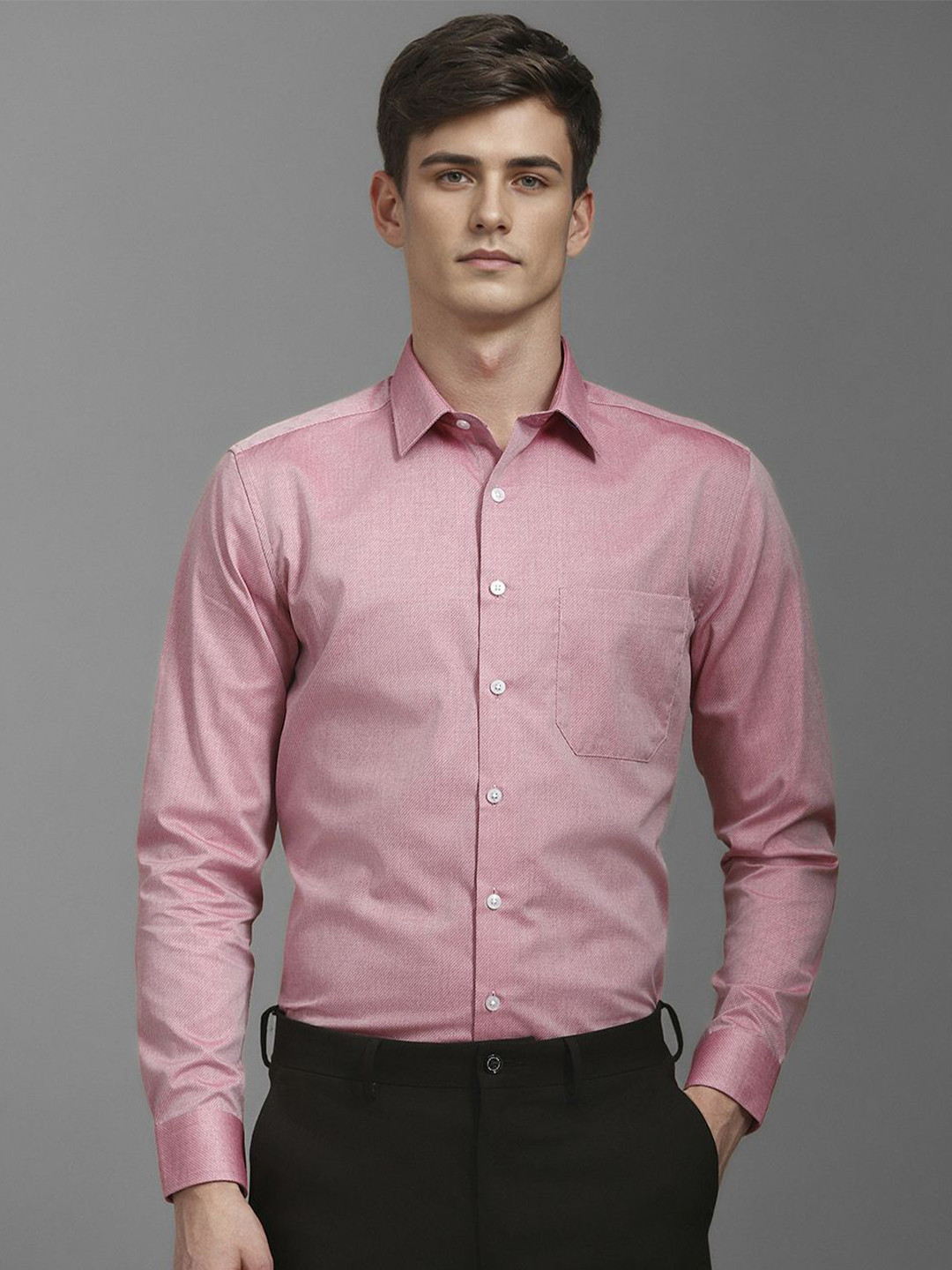 

Louis Philippe Men Spread Collar Solid Cotton Slim Fit Formal Shirt, Pink