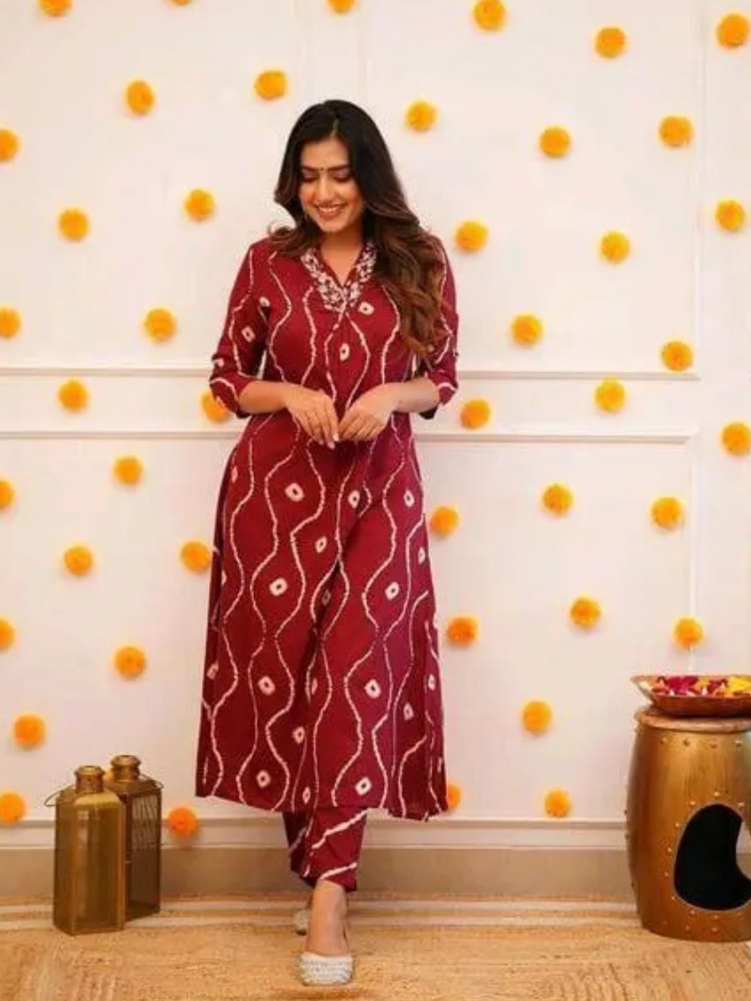 

Saood Creation Women Printed Fit & Flare Dress, Maroon