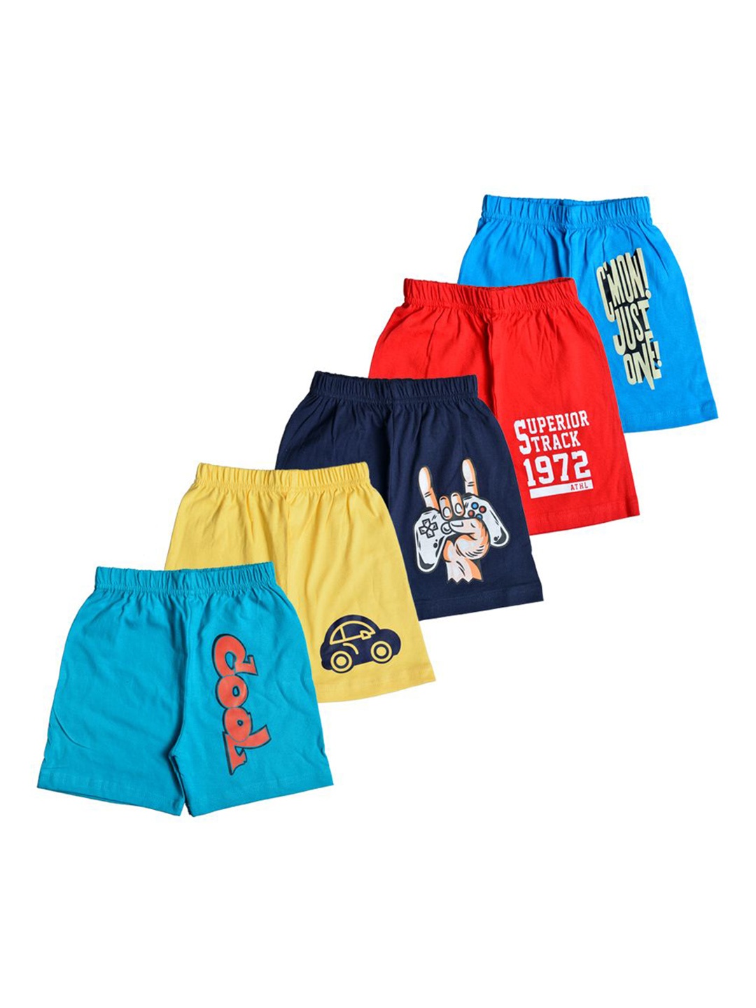 

FAZZA Boys Pack of 5 Graphic Printed Cotton Regular Shorts, Blue