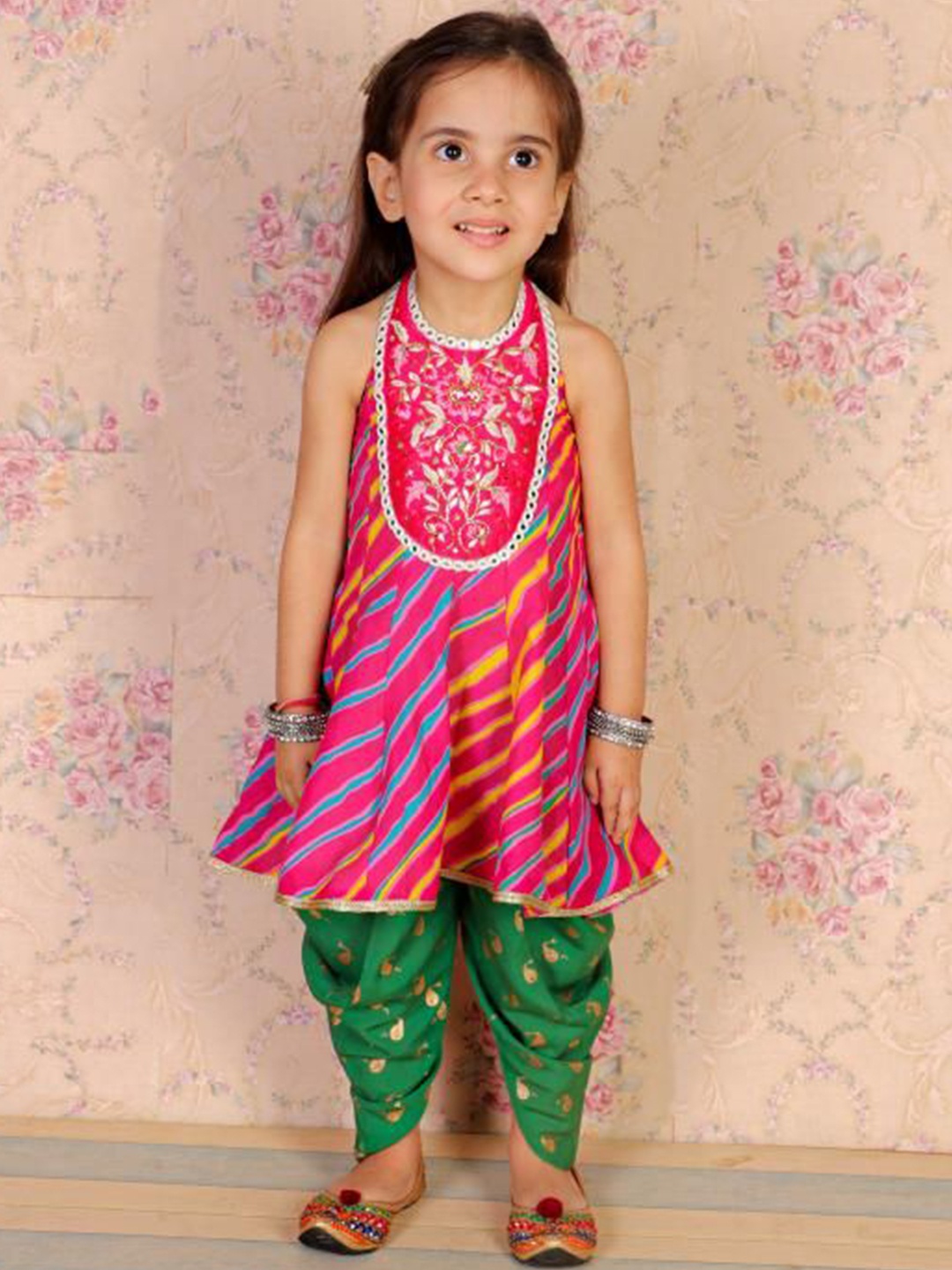 

Twisha Girls Round Neck Embroidered Top with Dhoti Pants, Pink
