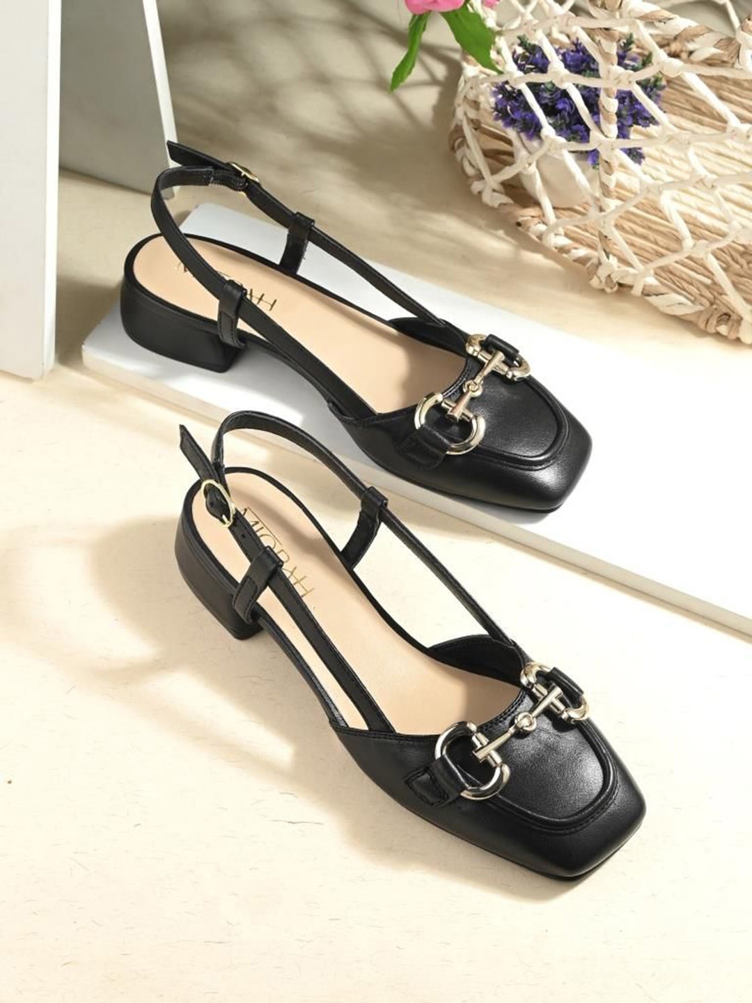 

MIORAH Women Leather Block Sandals, Black
