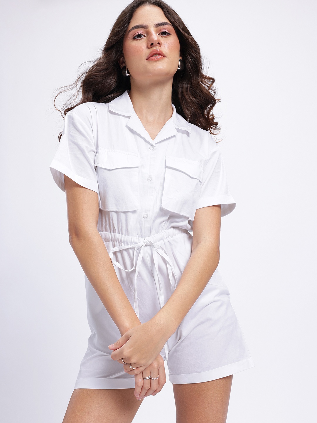 

glitchez Comfort Essentials Flap Pocketed Relaxed Playsuit, White
