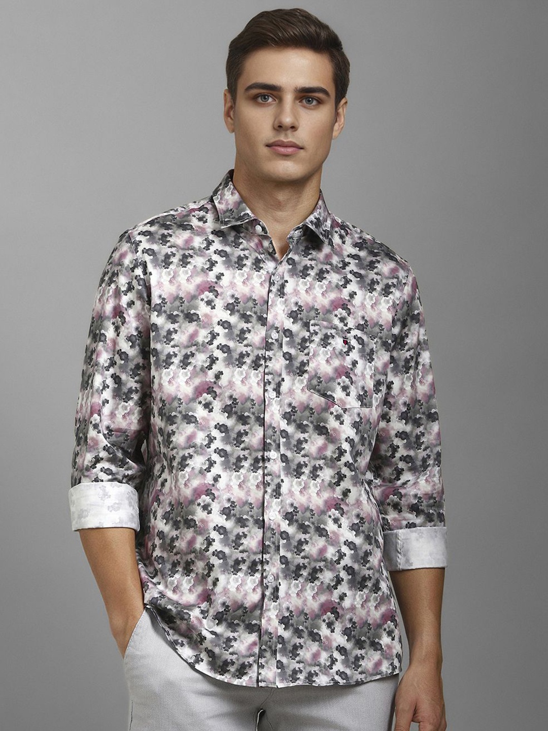 

Louis Philippe Sport Men Abstract Printed Opaque Cotton Casual Shirt, White