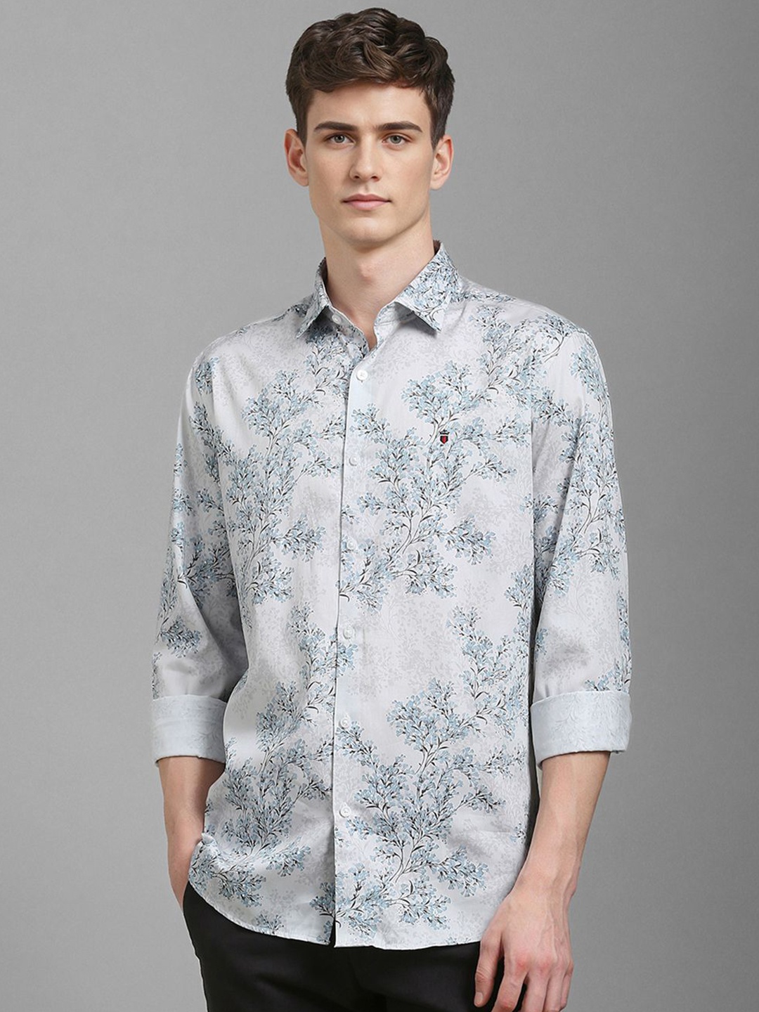 Louis Philippe Sport Men Floral Printed Opaque Cotton Casual Shirt, Grey