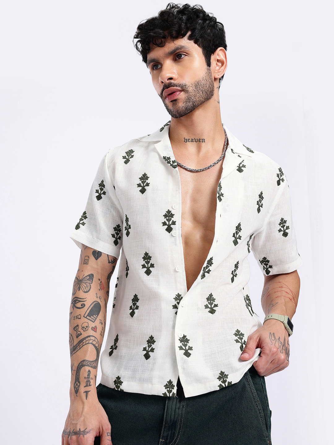 

glitchez Boho Bliss Embroidered Relaxed Fit Shirt, White