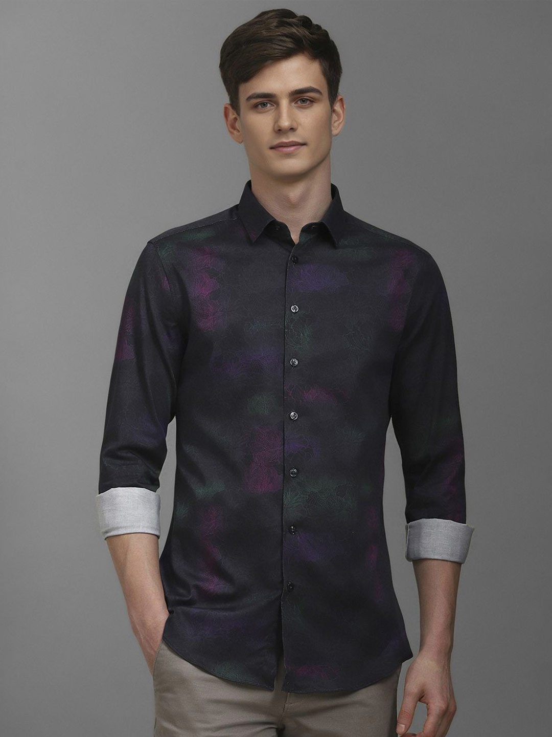 

Louis Philippe Sport Men Floral Printed Opaque Cotton Casual Shirt, Black
