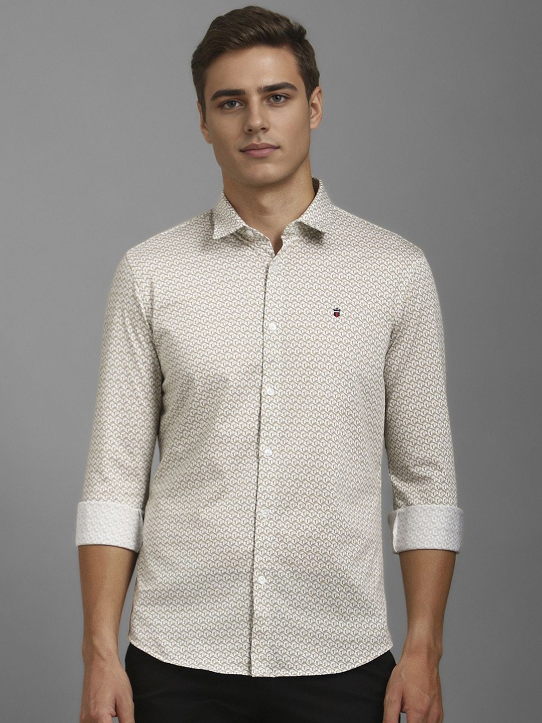 

Louis Philippe Sport Men Geometric Printed Smart Fit Cotton Casual Shirt, Beige