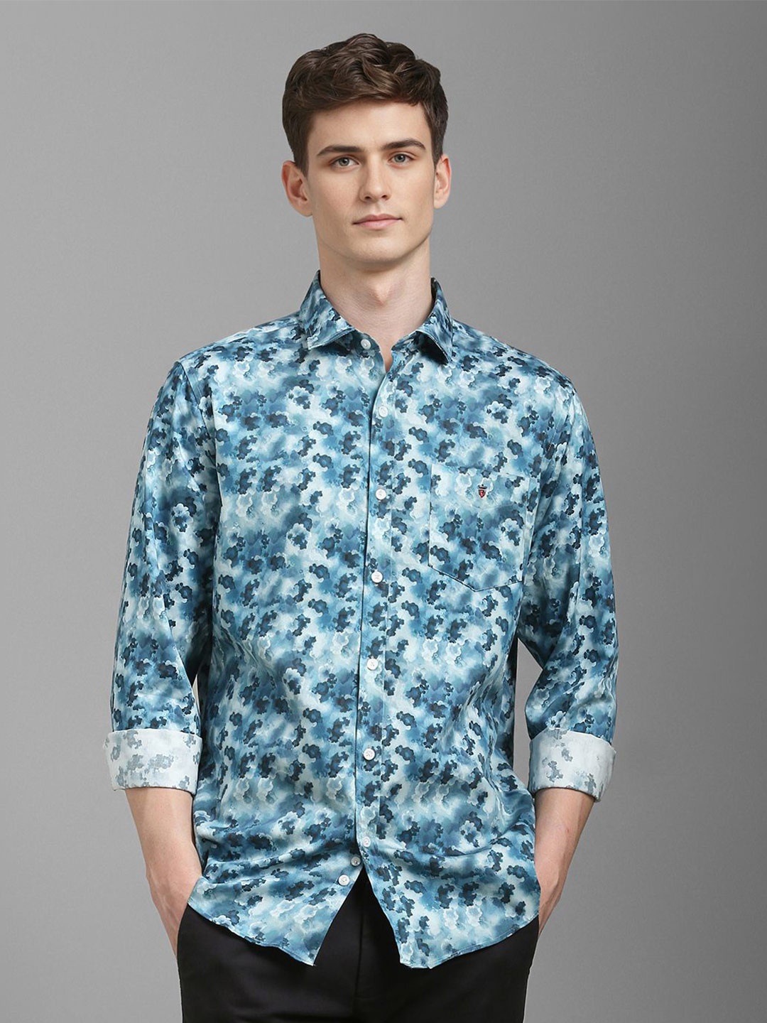 

Louis Philippe Sport Men Abstract Printed Opaque Cotton Casual Shirt, Teal