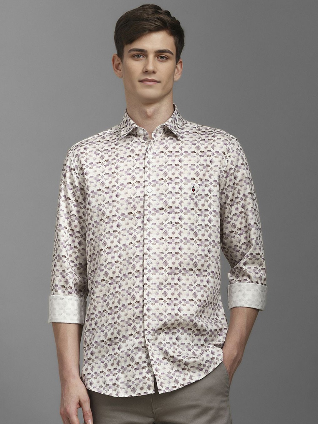 

Louis Philippe Sport Men Geometric Printed Opaque Cotton Casual Shirt, Cream