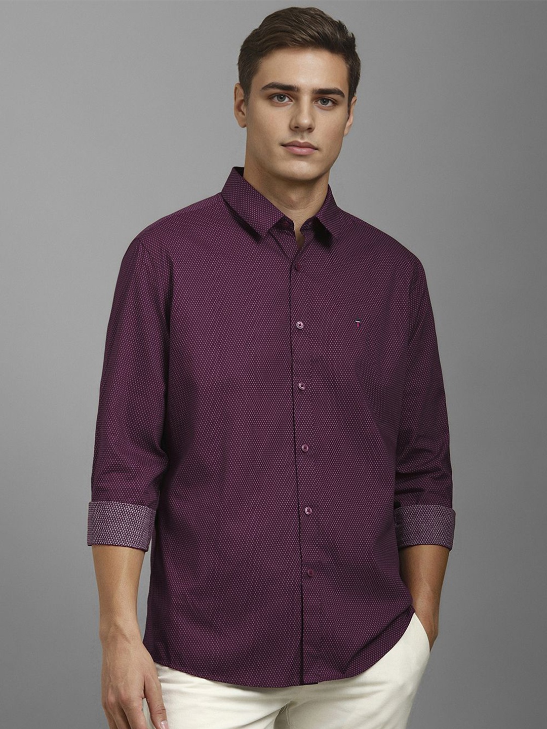 

Louis Philippe Sport Men Geometric Printed Opaque Cotton Casual Shirt, Purple