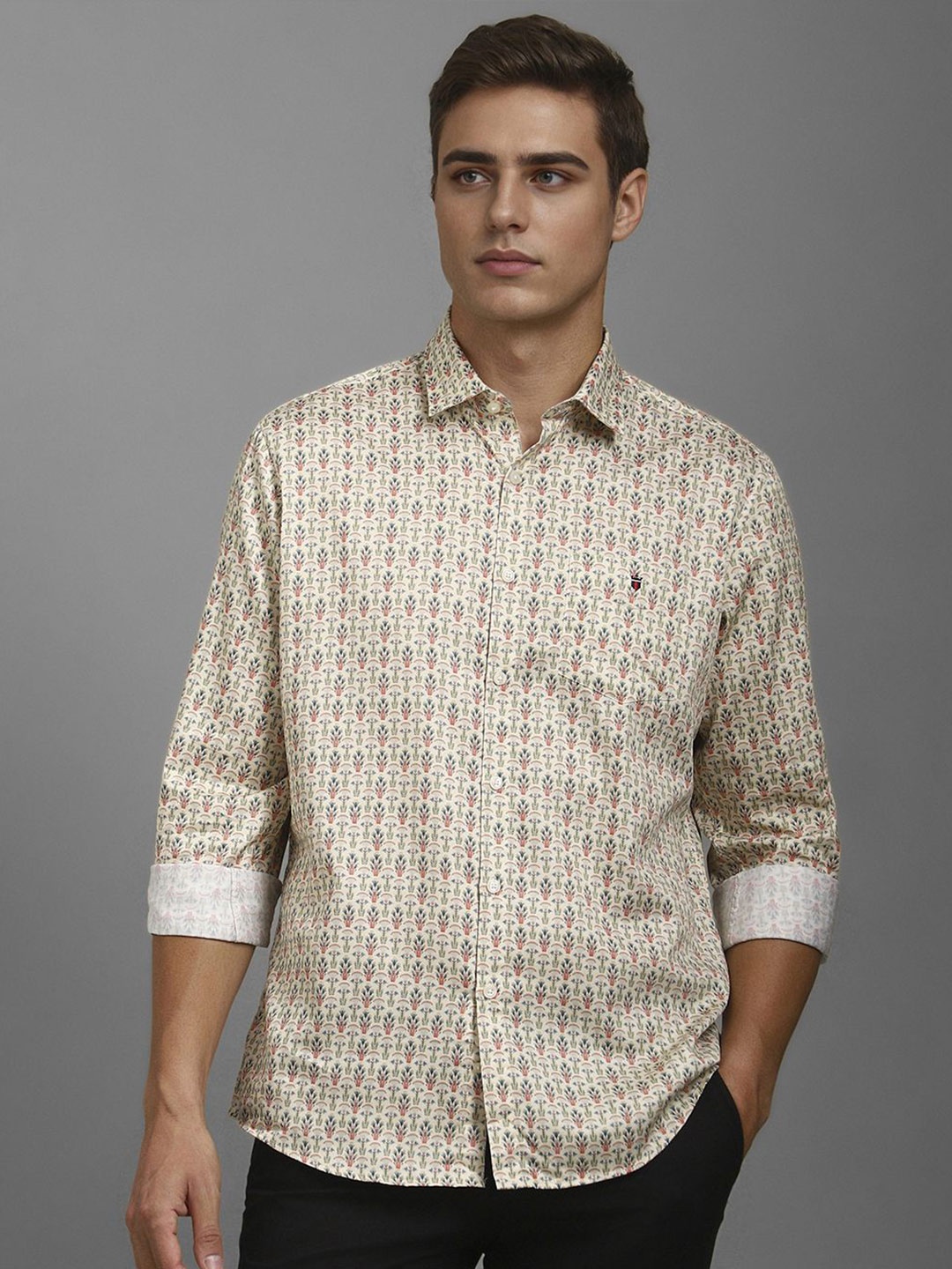 

Louis Philippe Sport Men Floral Printed Cotton Casual Shirt, Cream