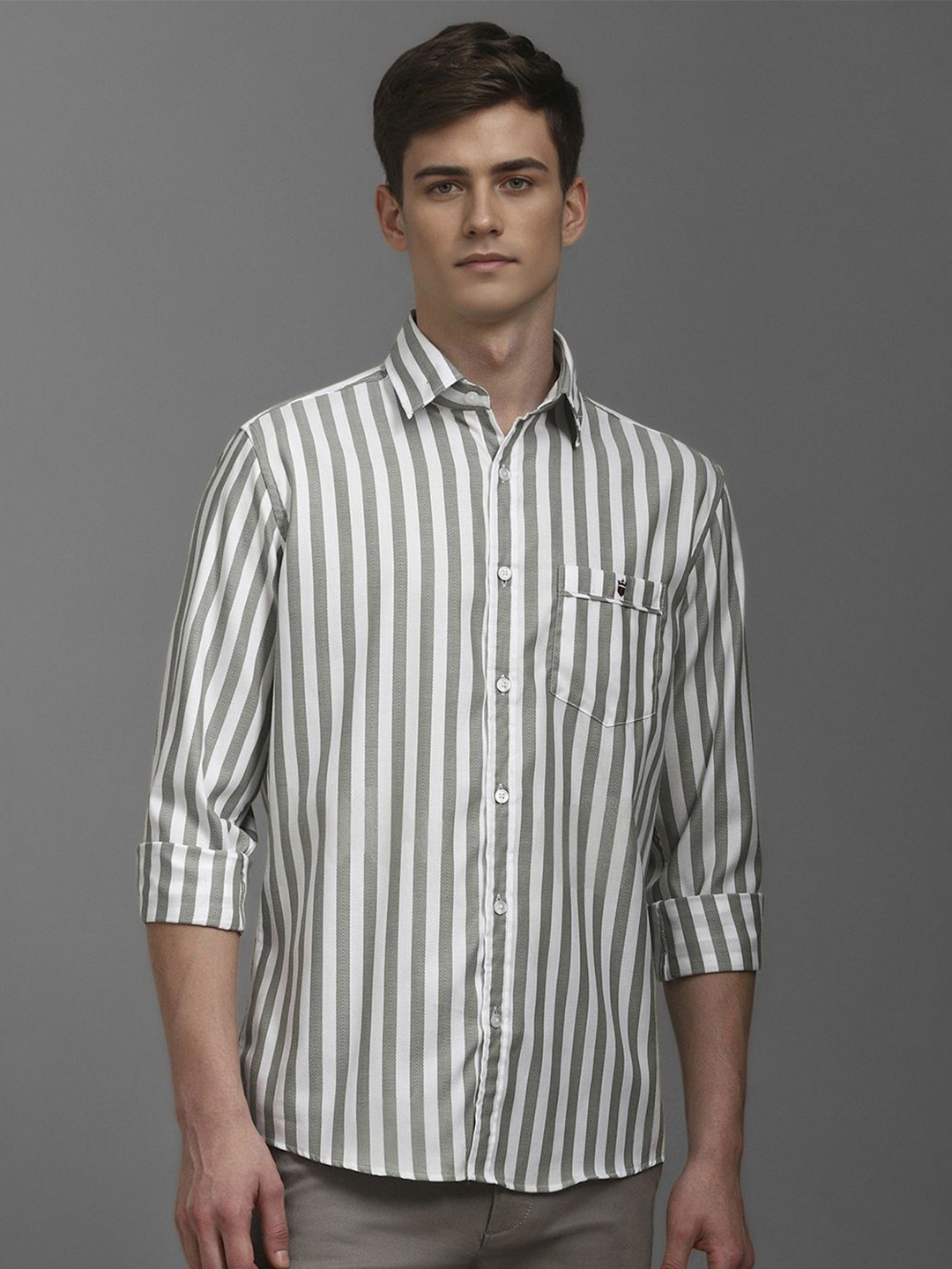 

Louis Philippe Sport Men Striped Opaque Cotton Casual Shirt, White