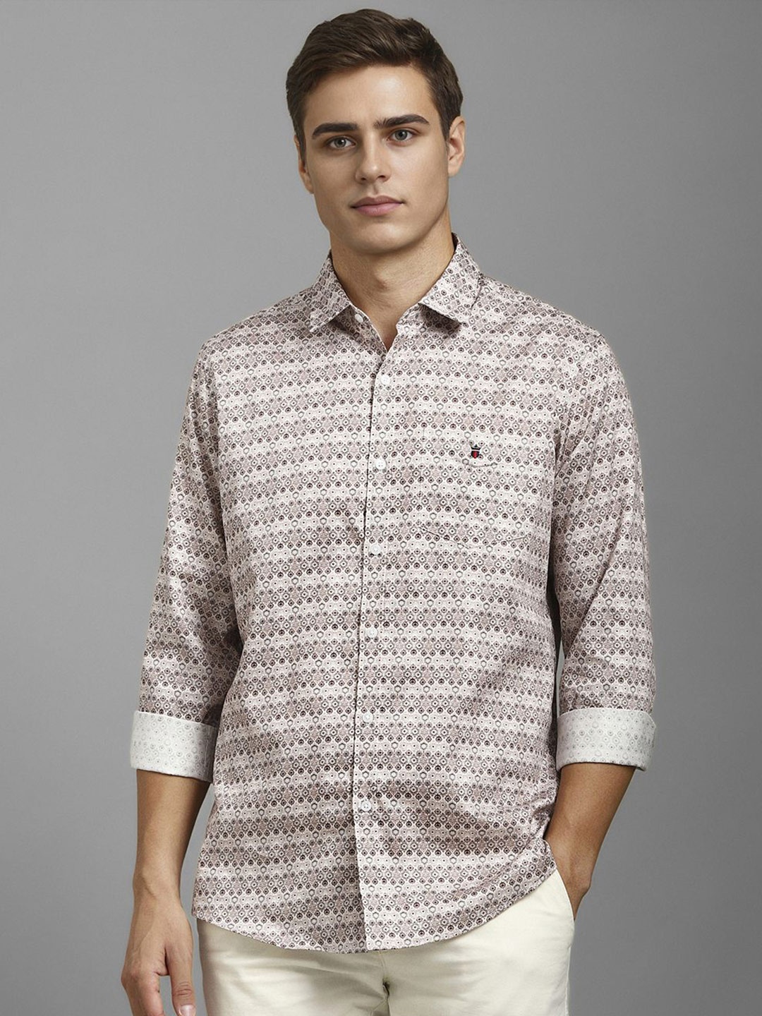 

Louis Philippe Sport Men Geometric Printed Opaque Cotton Casual Shirt, Cream