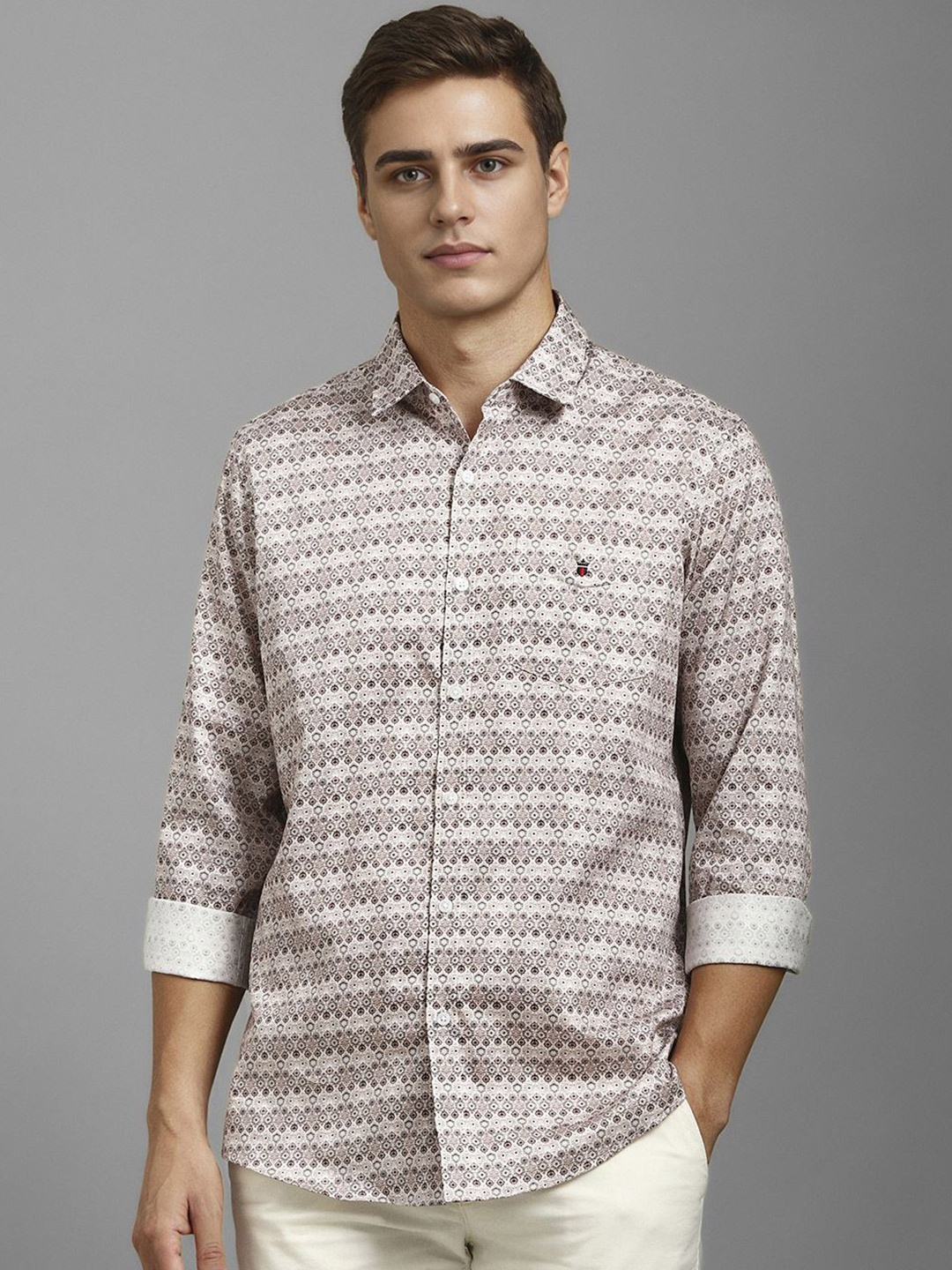 

Louis Philippe Sport Men Geometric Printed Opaque Cotton Casual Shirt, Cream