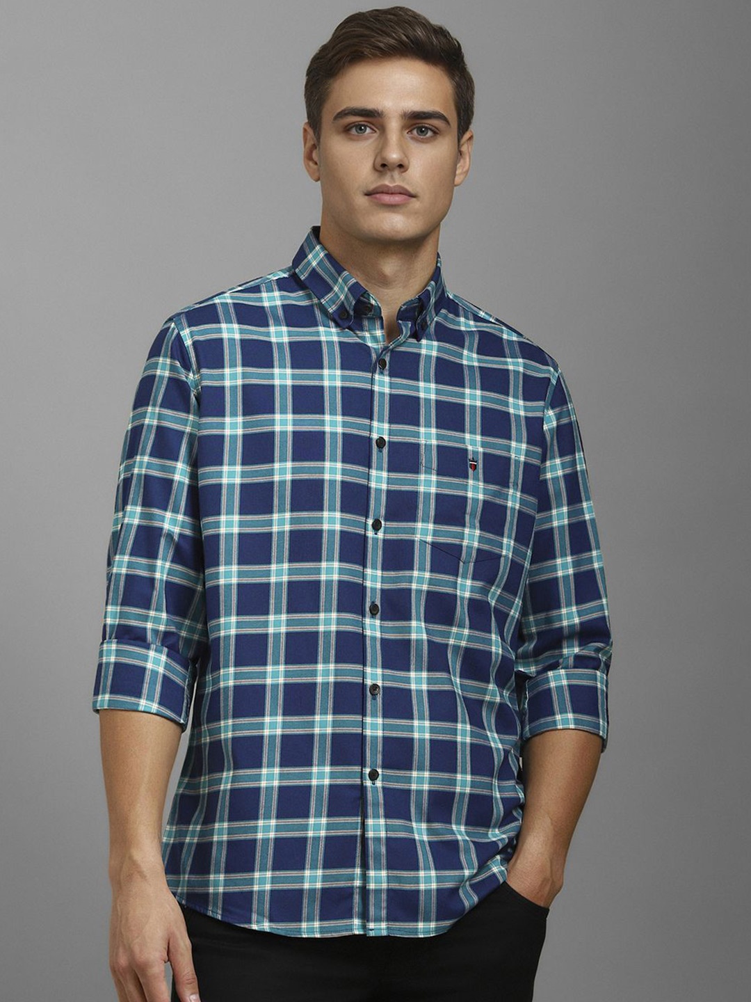 

Louis Philippe Sport Men Checked Opaque Cotton Casual Shirt, Navy blue