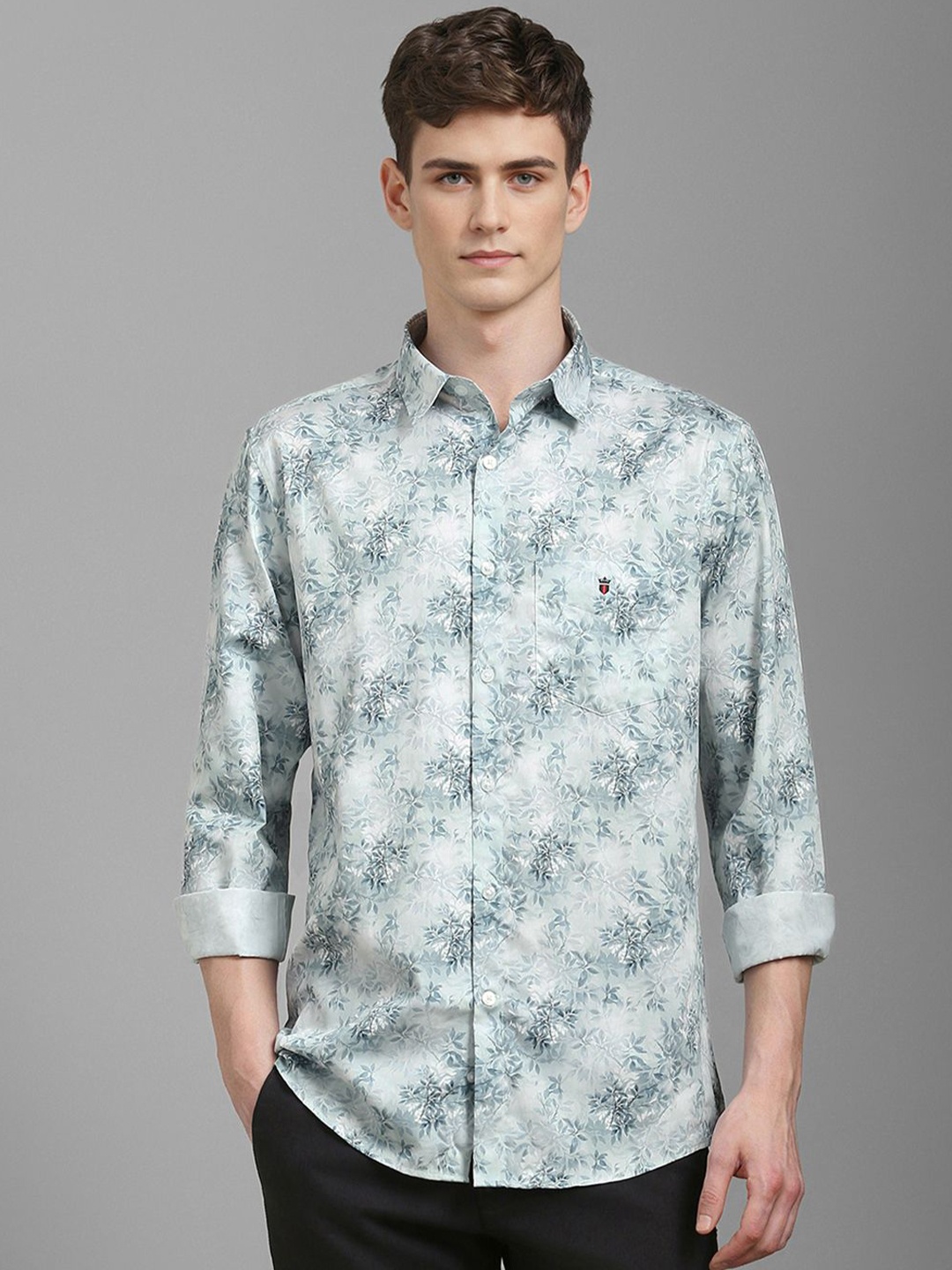 Louis Philippe Sport Men Floral Printed Cotton Casual Shirt, Sea green