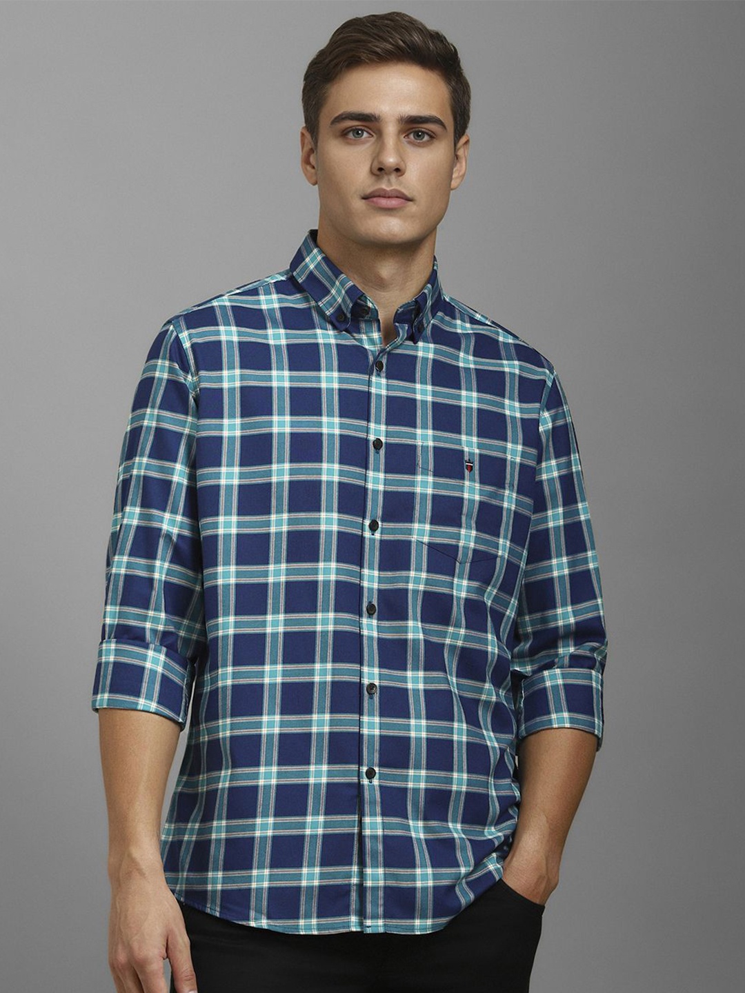 

Louis Philippe Sport Men Checked Opaque Cotton Casual Shirt, Navy blue