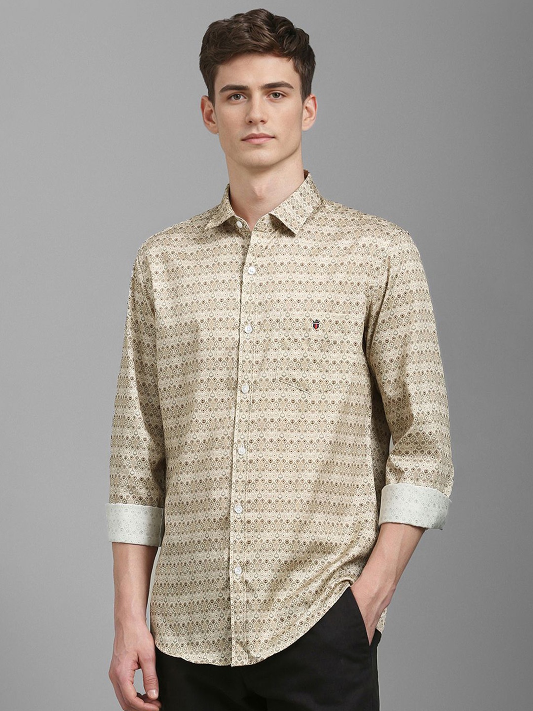 

Louis Philippe Sport Men Geometric Printed Opaque Cotton Casual Shirt, Beige