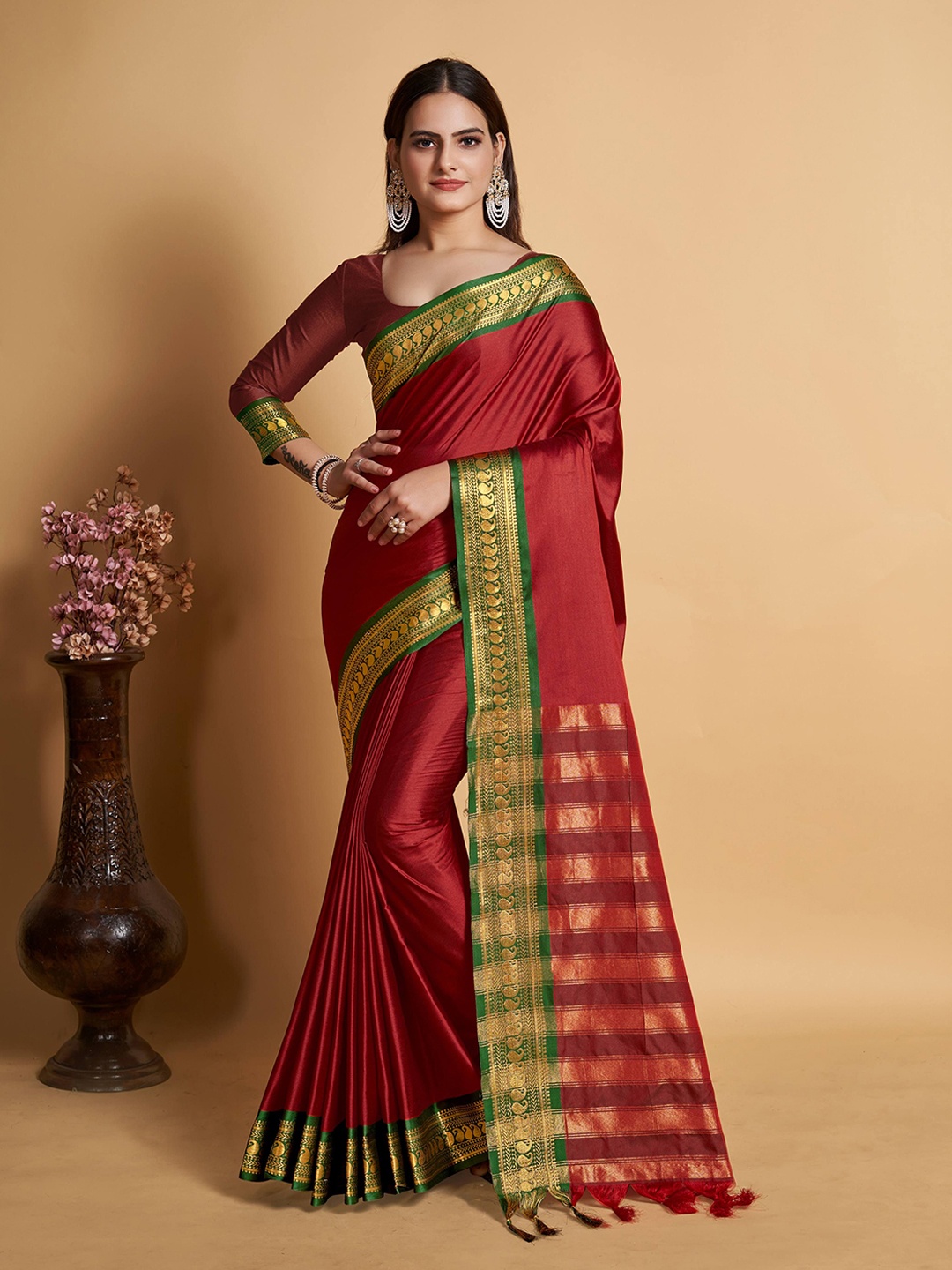 

bansari textiles Woven Design Zari Pure Georgette Saree, Maroon