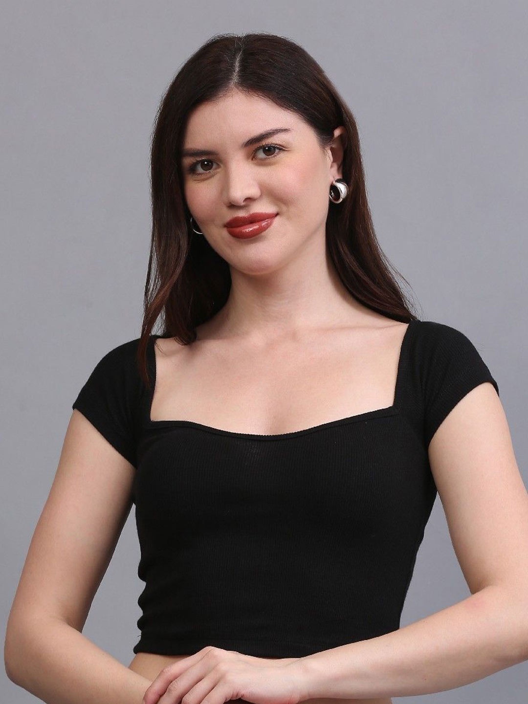 

Tivante Women Sweetheart Neck Cotton Crop Top, Black