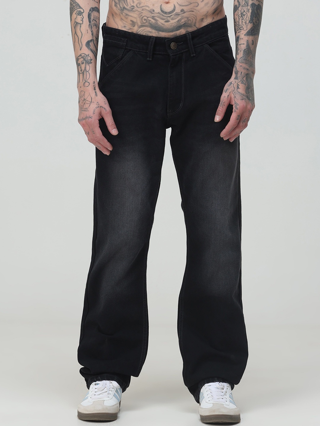 VUDU Men Comfort Relaxed Fit Light Fade Cotton Jeans, Black