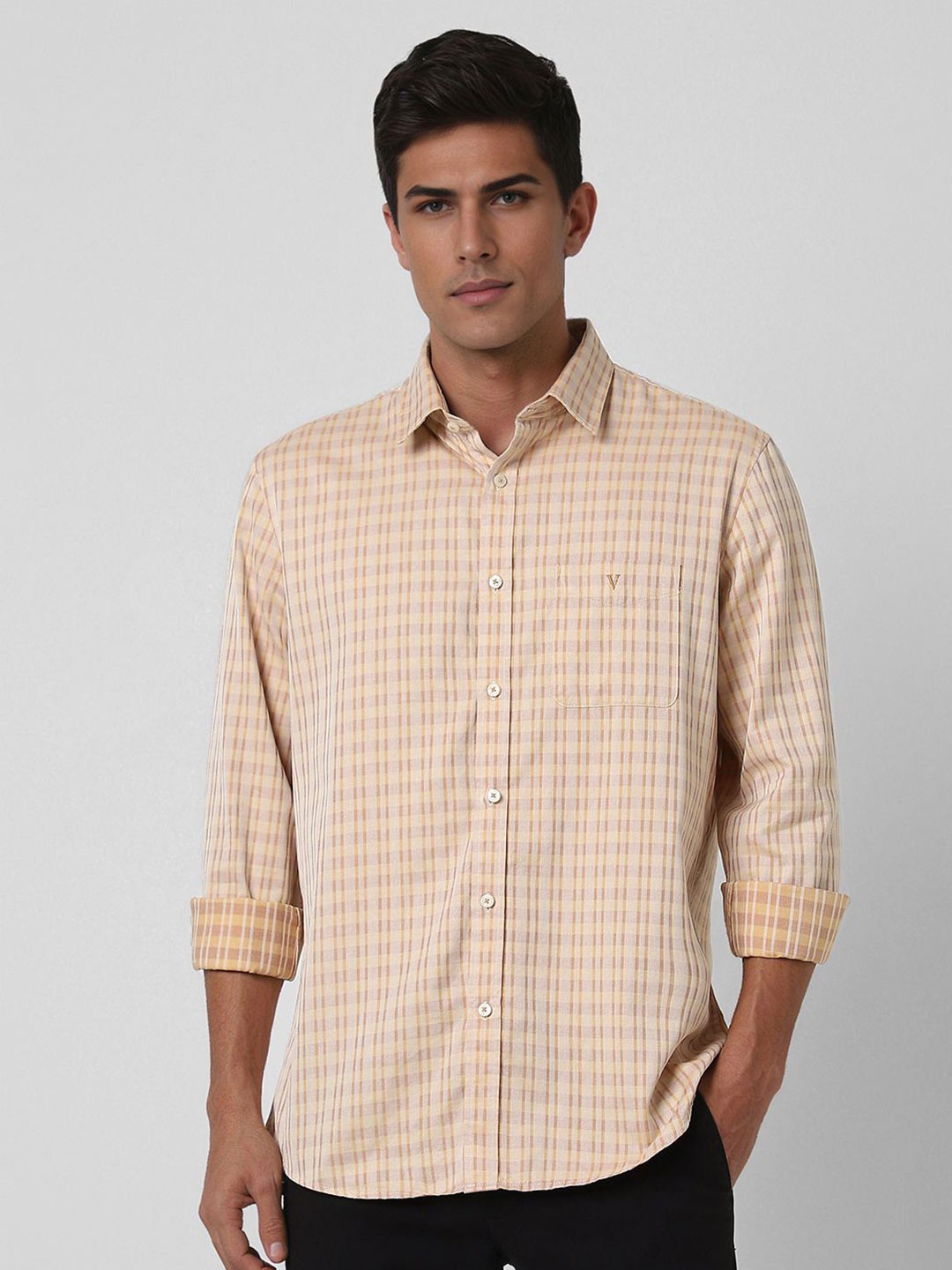 

Van Heusen Sport Men Checked Opaque Cotton Casual Shirt, Beige